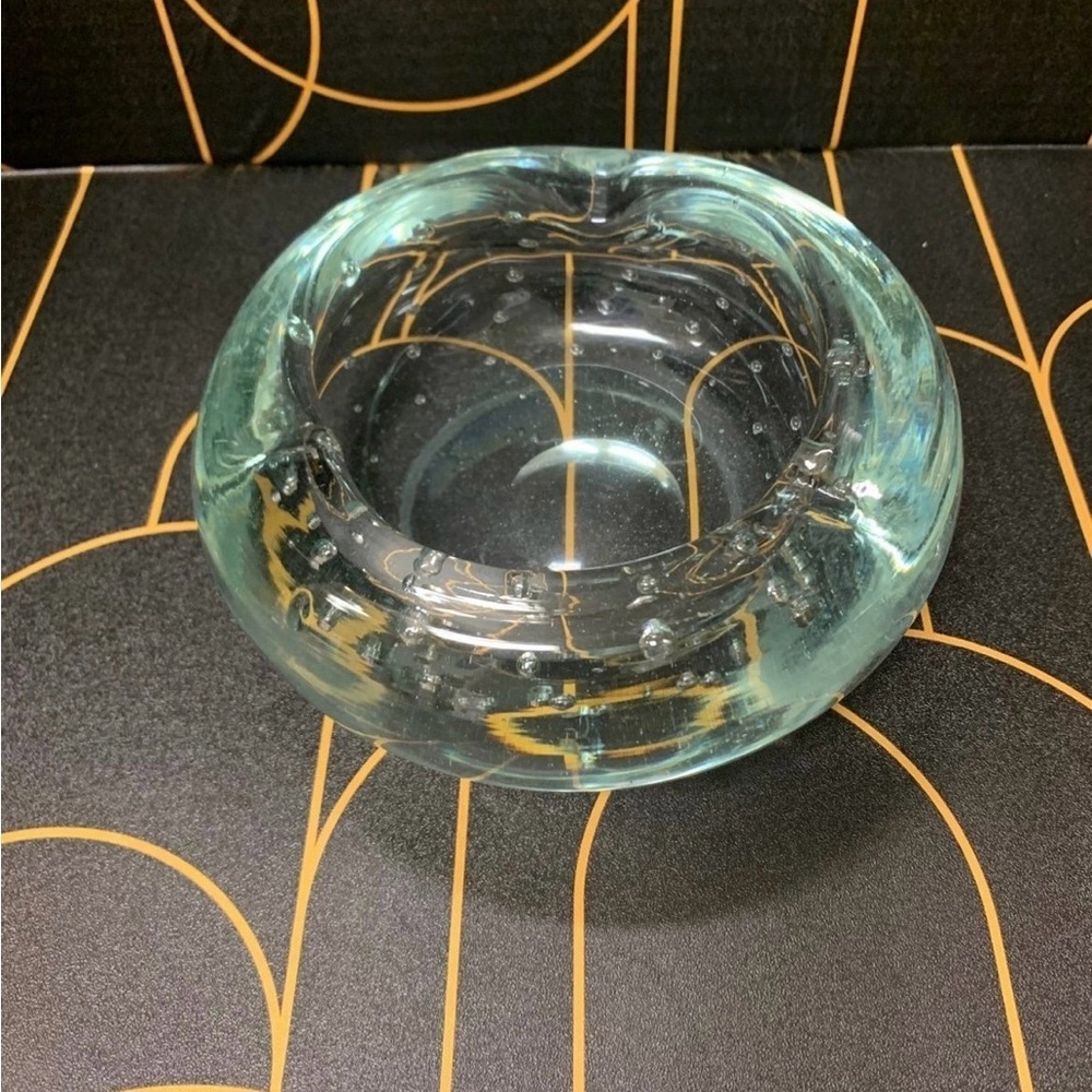 Vintage Murano Style Art Glass Ashtray Bowl Bubbles